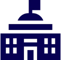 Blue building silhouette icon