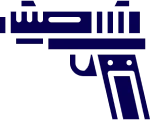 Stylized dark blue firearm design